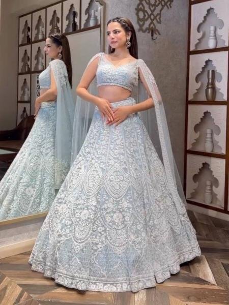 Pastel Blue Bridal Lehenga Choli With Thread and Sequins Work For Festive Wear 2026 