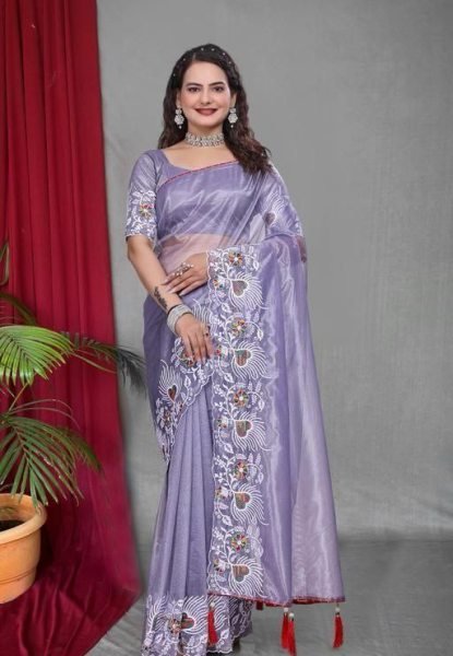 Pastel Net Saree with Embroidery and Latkan Perfect for Festive Events Net Sarees Wholesale