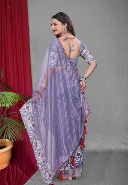 Pastel Net Saree with Embroidery and Latkan Perfect for Festive Events Net Sarees Wholesale