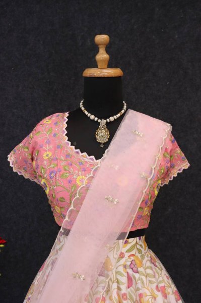 Pastel Pink Chinon Silk Lehenga with Embroidered Blouse & Net Dupatta Party Perfect Designer Lehenga Choli