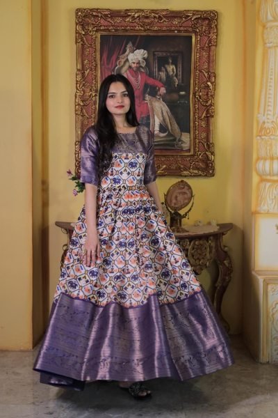Patola Print   Jacquard Weaving Soft Silk Gown  Anarkali Kurtis 