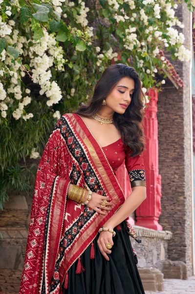 Patola Printed Tussar Silk Lehenga Choli Set with Dupatta Festive Special Half Saree Lehenga