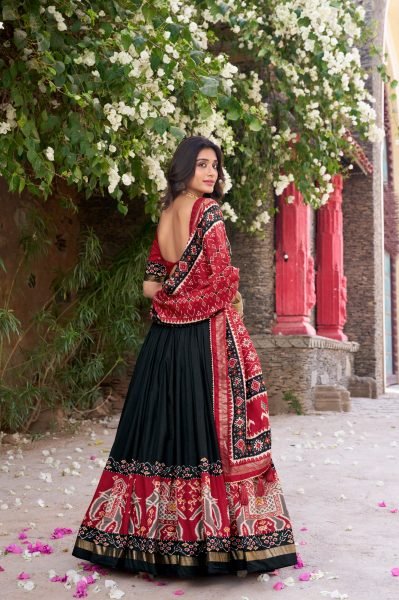 Patola Printed Tussar Silk Lehenga Choli Set with Dupatta Festive Special Half Saree Lehenga