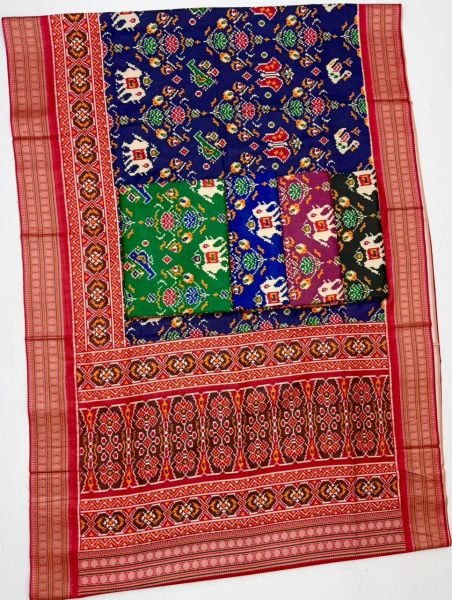Patola silk saree traditional Ikat designs and a red zari border   Patola Silk Sarees Wholesale