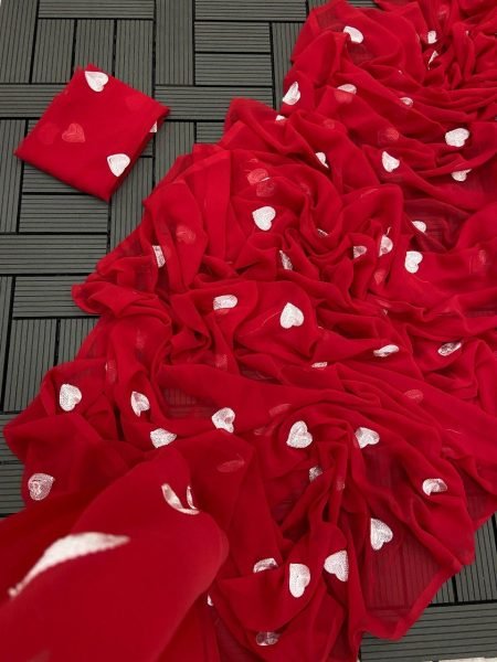 Party Wear Georgette Loving Heart Saree  Georgette Sarees Wholesale
