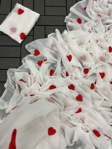 Party Wear Georgette Loving Heart Saree  Georgette Sarees Wholesale