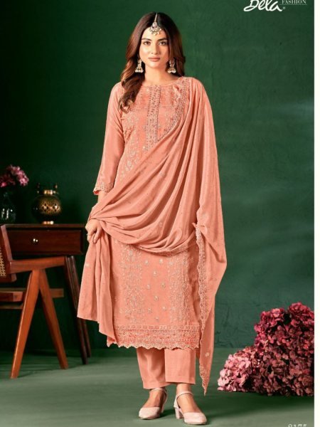 Peach Blush Chinon Suit with Swarovski & Scallop Detailing Perfect for Morning Functions  Salwar Kameez