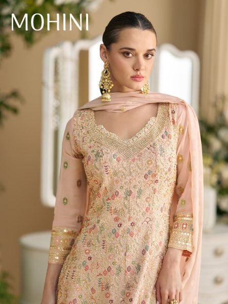 Peach Blush Luxe Palazzo Set Swarovski Studded Georgette for Daytime Celebrations Designer Plazzo Salwar Suits Wholesale