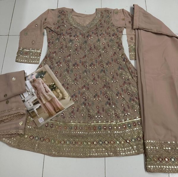 Peach Blush Luxe Palazzo Set Swarovski Studded Georgette for Daytime Celebrations Designer Plazzo Salwar Suits Wholesale