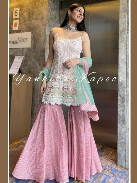 Peach Color Georgette Sharara Suit 