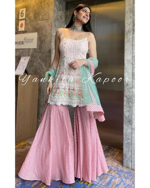 Peach Color Georgette Sharara Suit Ready To Wear Collection