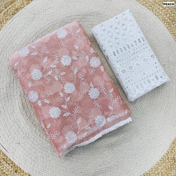 Peach Jimmy Chu Designer Chikankari Embroidery Saree Chikankari Sarees Wholesale
