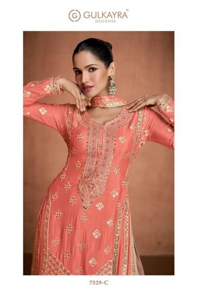 Peach Orange Color Hit Designe Real Chinon Plazzo Suit Collection With Hand Work  Designer Plazzo Salwar Suits Wholesale