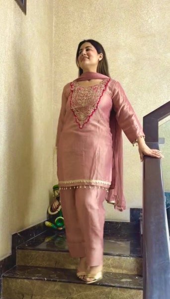 Peach Pure Tissue Salsa Top Plazo Pant Dupatta Set with Sequin Work For Diwali  Ready To Wear Collection