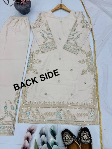 Peach Silk Palazzo Set with Chine Sequin and Net Moti Dupatta For Parties  Ready To Wear Collection