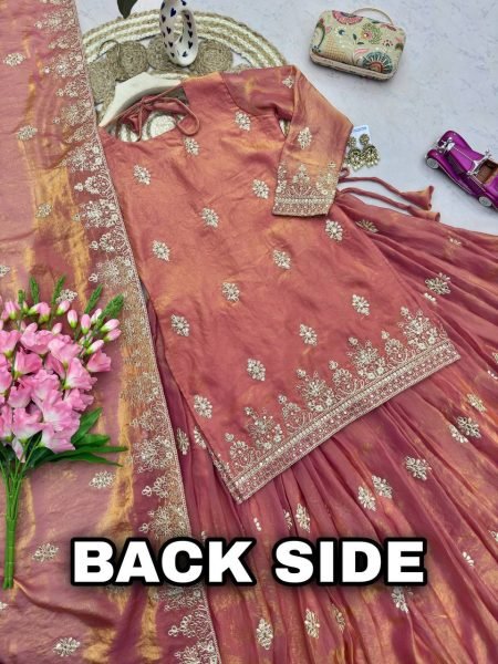 Peach Two Tone Fandy Silk Lehenga Set with Embroidery Sequins Work for Festive Wear Ready To Wear Collection