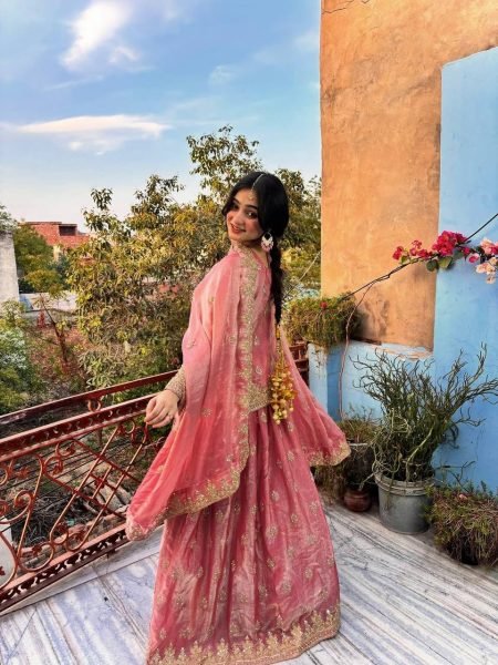 Peach Two Tone Fandy Silk Lehenga Set with Embroidery Sequins Work for Festive Wear Ready To Wear Collection