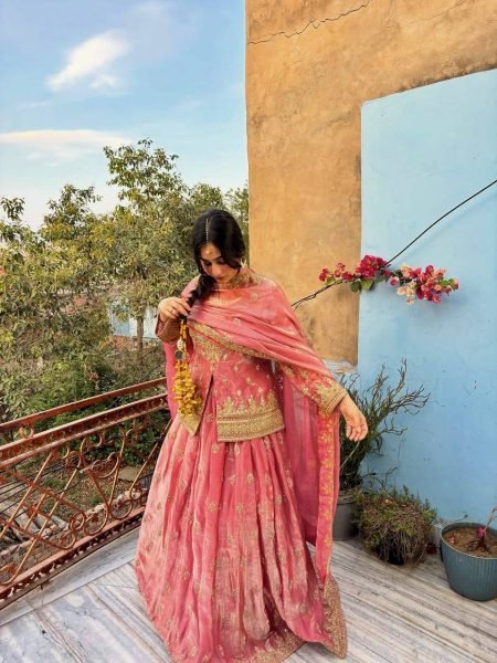 Peach Two Tone Fandy Silk Lehenga Set with Embroidery Sequins Work for Festive Wear Ready To Wear Collection