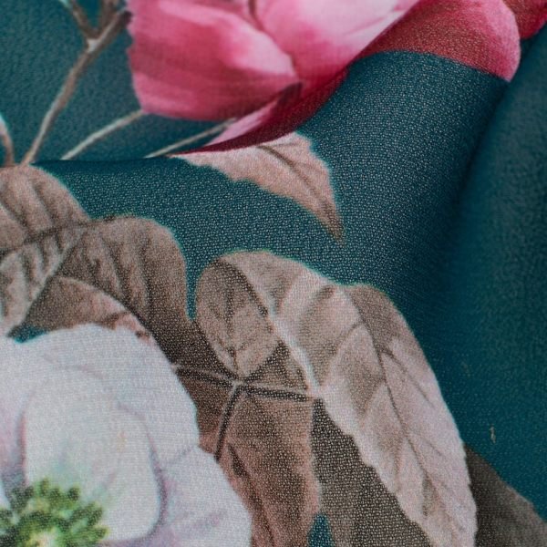 Peacock Blue And Pink Floral Pattern Digital Print Georgette Fabric Digital print 