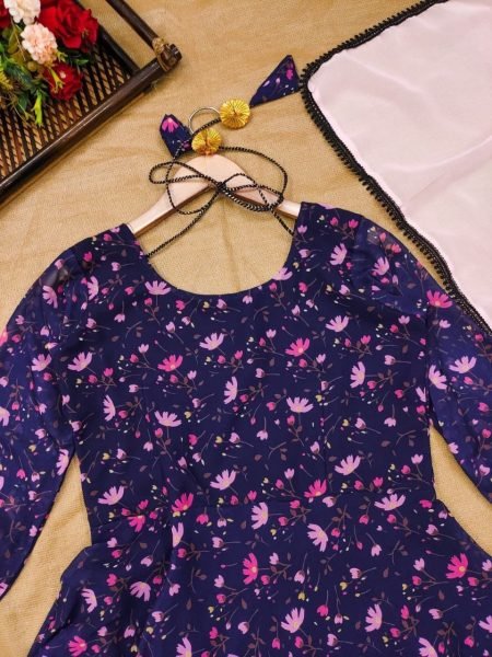 Peacock Blue Colour Georgette Kurti Georgette Kurti 