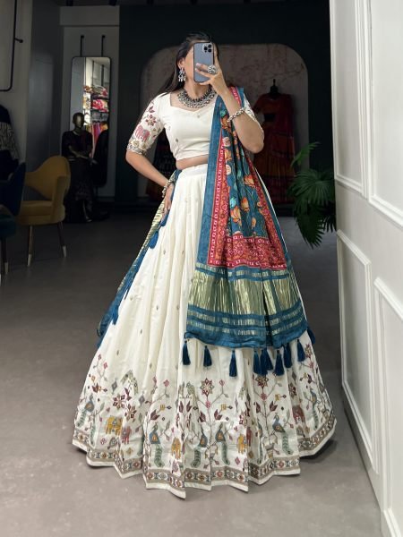 Peacock Design Khadi Cotton With Sequins Embroidered Lehenga Choli Navratri Lehnega Choli