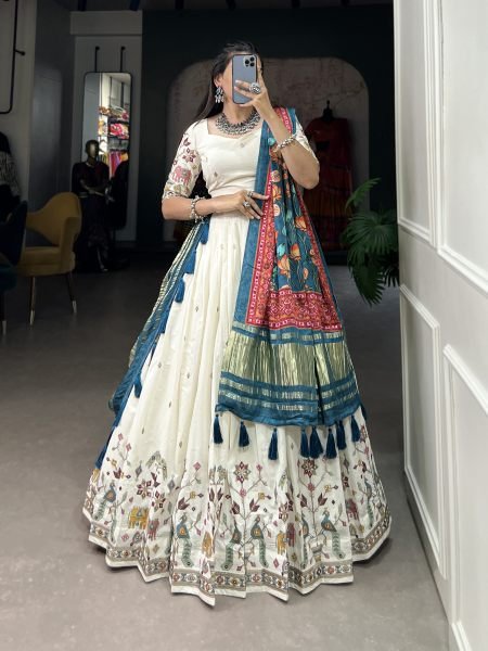 Peacock Design Khadi Cotton With Sequins Embroidered Lehenga Choli Navratri Lehnega Choli