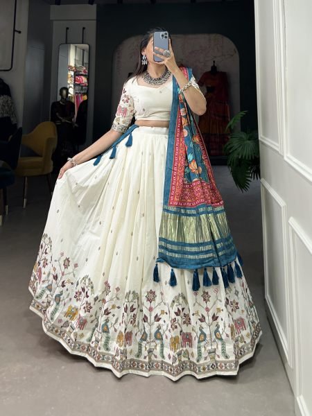 Peacock Design Khadi Cotton With Sequins Embroidered Lehenga Choli Navratri Lehnega Choli