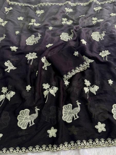 Peacock Star Georgette Saree with Multi Embroidery Work Sarees 