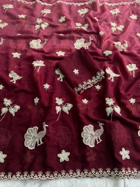 Peacock Star Georgette Saree with Multi Embroidery Work Georgette Sarees Wholesale