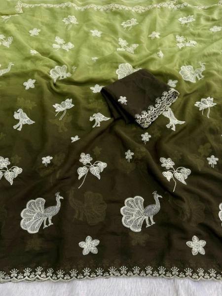 Peacock Star Georgette Saree with Multi Embroidery Work Georgette Sarees Wholesale