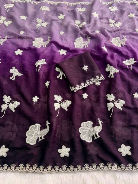 Peacock Star Georgette Saree with Multi Embroidery Work Georgette Sarees Wholesale