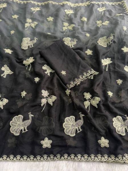 Peacock Star Georgette Saree with Multi Embroidery Work Georgette Sarees Wholesale