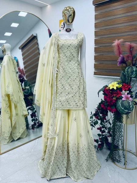 Pearl Glow Crape Palazzo Set with Sequin Work Perfect for Engagement Evenings  Ready To Wear Collection
