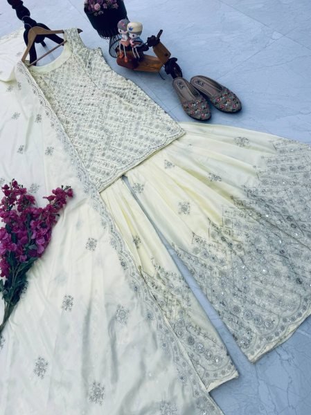 Pearl Glow Crape Palazzo Set with Sequin Work Perfect for Engagement Evenings  Ready To Wear Collection