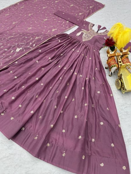 Pearl Pink Anarkali gown with Heavy  Embroidery Work Dupatta  Anarkali Kurtis 