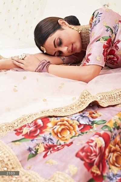 Pearl   Sequin Embellished Satin Silk Elegance in Bloom Wedding Bridal Lehenga Set with Digital Print Bridal Lehenga Choli