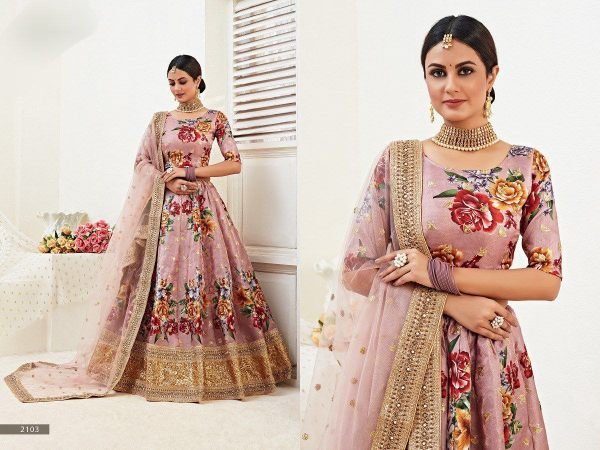 Pearl   Sequin Embellished Satin Silk Elegance in Bloom Wedding Bridal Lehenga Set with Digital Print Bridal Lehenga Choli