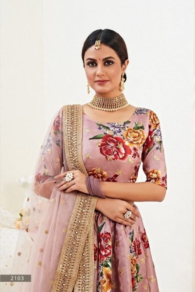 Pearl   Sequin Embellished Satin Silk Elegance in Bloom Wedding Bridal Lehenga Set with Digital Print Bridal Lehenga Choli
