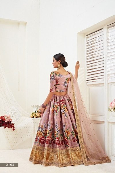 Pearl   Sequin Embellished Satin Silk Elegance in Bloom Wedding Bridal Lehenga Set with Digital Print Bridal Lehenga Choli