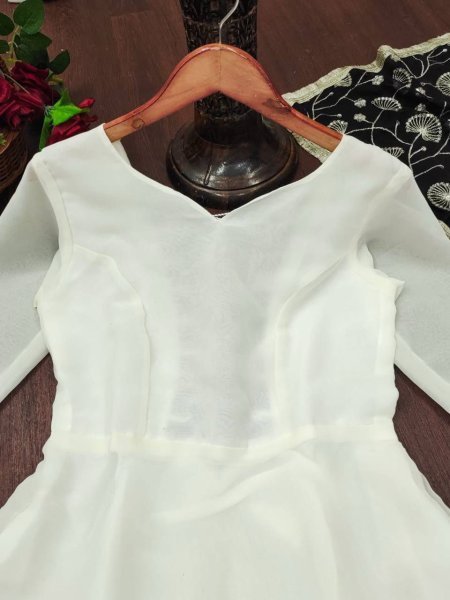 Pearlescent Georgette Embroidered Full Sleeve Gown with Matching Dupatta at Wholesale Rate  Georgette Kurti 