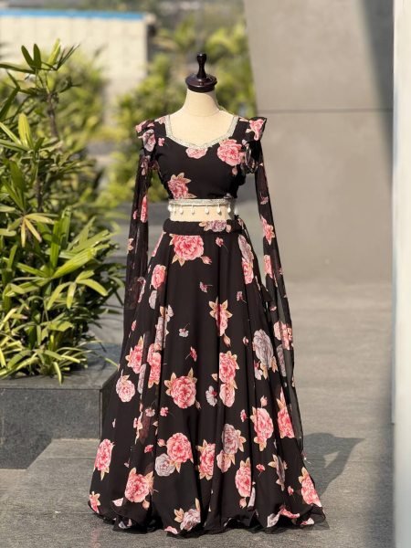Perfect Black Kalamkari Lehenga with Printed Georgette Blouse for Festive We Designer Lehenga Choli