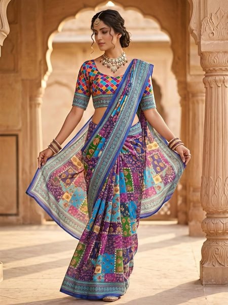 Perfect Blue Elegant Mirror Work Saree for Weddings and Festive Celebrations Sarees 
