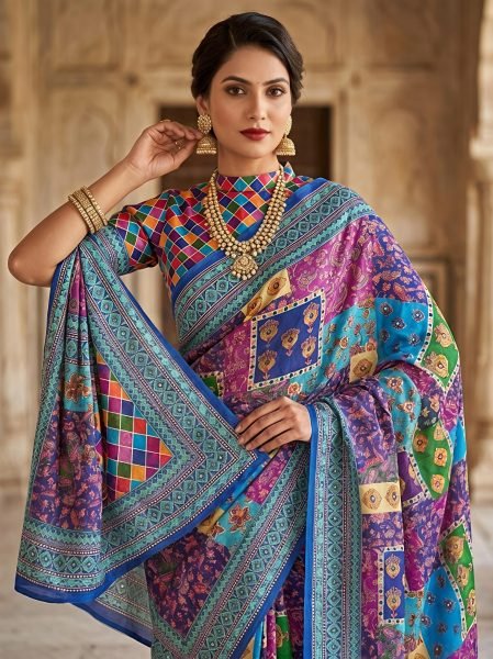 Perfect Blue Elegant Mirror Work Saree for Weddings and Festive Celebrations Georgette Sarees Wholesale