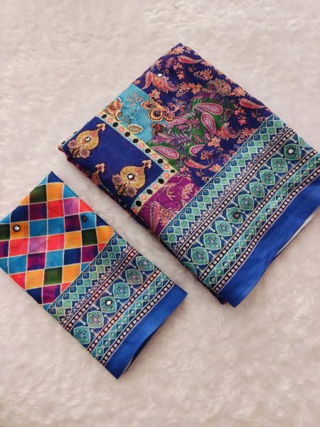 Perfect Blue Elegant Mirror Work Saree for Weddings and Festive Celebrations Georgette Sarees Wholesale