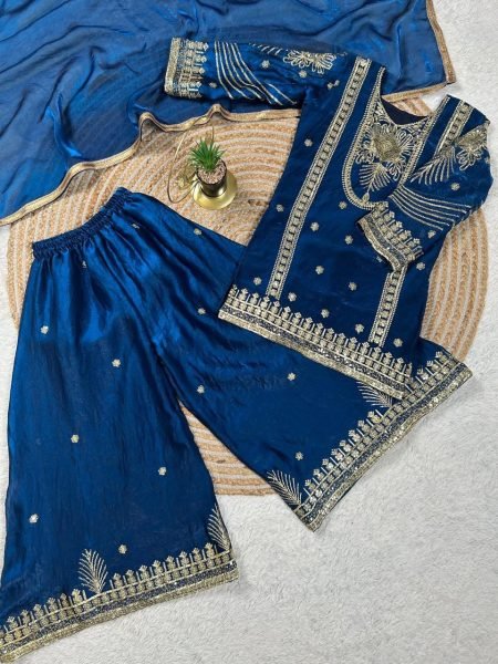 Gorgeous Blue Girls Ethnic Wear Top Palazzo Dupatta Set for Wedding Collection Girls Wear