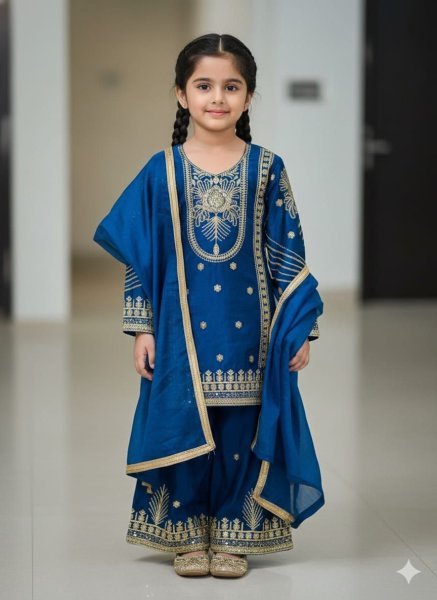Gorgeous Blue Girls Ethnic Wear Top Palazzo Dupatta Set for Wedding Collection Girls Wear
