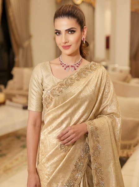 Perfect Cream Designer Kanjivarm Silk Saree with Sequin Embroidery Work For Wedidng Silk Sarees Wholesale