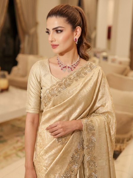 Perfect Cream Designer Kanjivarm Silk Saree with Sequin Embroidery Work For Wedidng Silk Sarees Wholesale