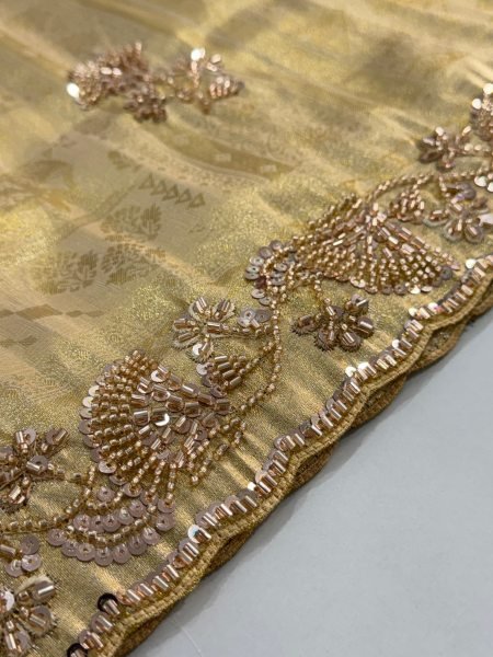 Perfect Cream Designer Kanjivarm Silk Saree with Sequin Embroidery Work For Wedidng Silk Sarees Wholesale