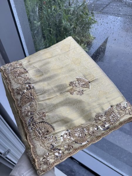 Perfect Cream Designer Kanjivarm Silk Saree with Sequin Embroidery Work For Wedidng Silk Sarees Wholesale
